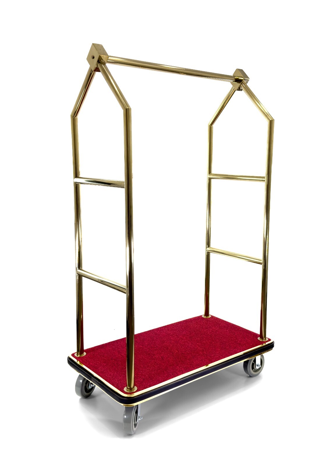 Hotel luggage cart | Bellman's Cart | Rectangular Red Carpet Base | Angled Top.