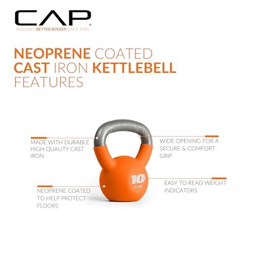 Cast Iron Kettlebell - Coated Finish, Single & Set Options, Multiple Weights Ava