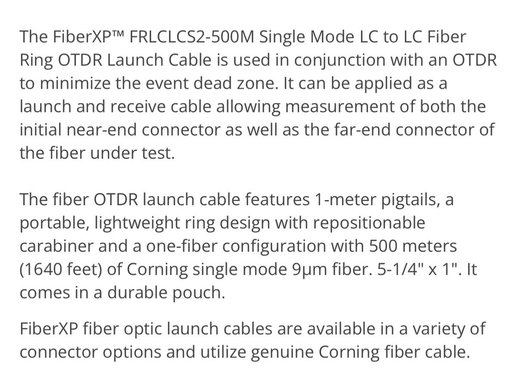 FiberXP FR-LCLCS2-500M Fiber Ring Launch Cable 9um.