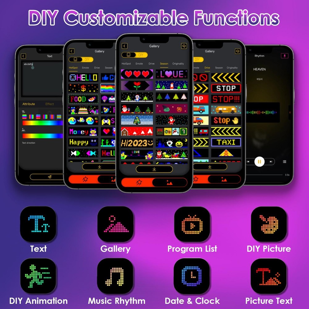 2Pack 16x96 Matrix Devil Eyes Lights f/ Car Ultra-thin Programmable LED