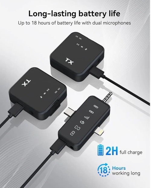 3 in 1 Microphone for iPhone/Android/Camera, Wireless Lavalier Black-3in1