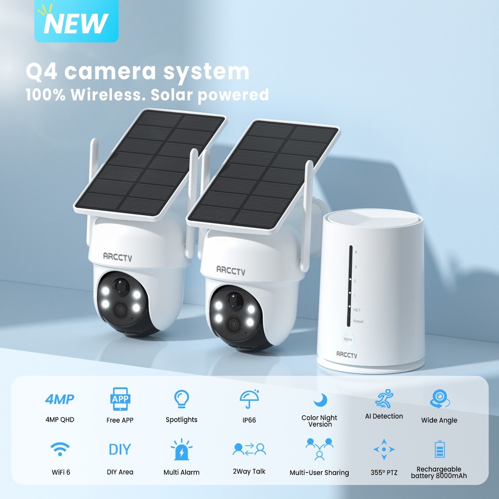 ARCCTV 4MP Wireless WIFI Security Camera System Solar Battery Powered 2Way Audio