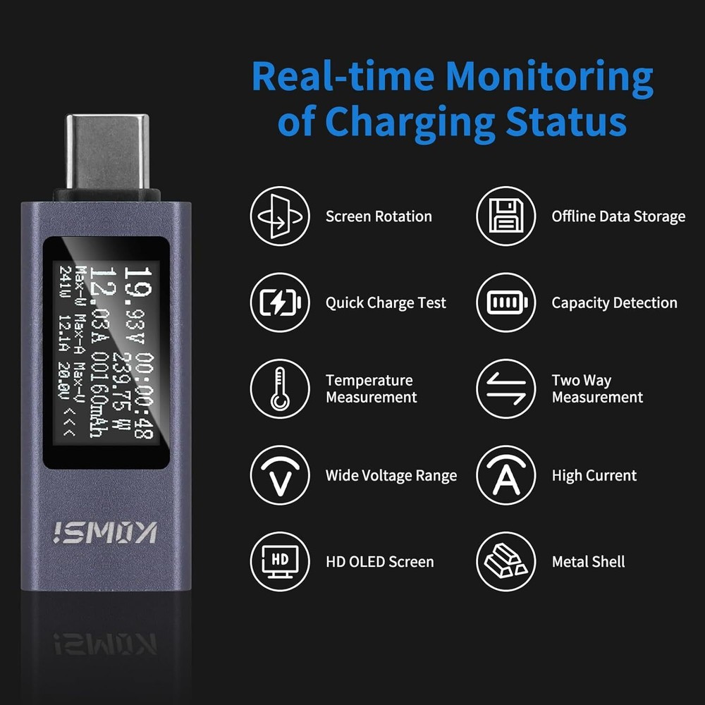 USB Type-C Power Tester Voltage Current Capacity Meter USB-C Multimeter 4-30V