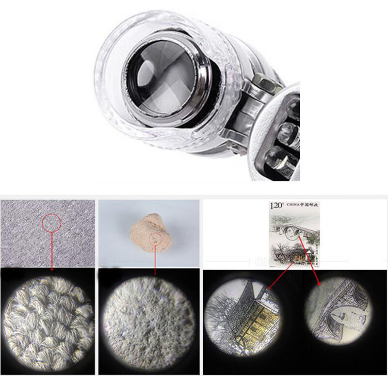 60X LED Mini UV Light Illuminated Pocket Microscope Loupe Magnifier document