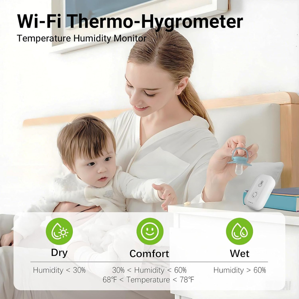 Wifi Thermometer Hygrometer, Smart Humidity Temperature Sensor with App Notifica