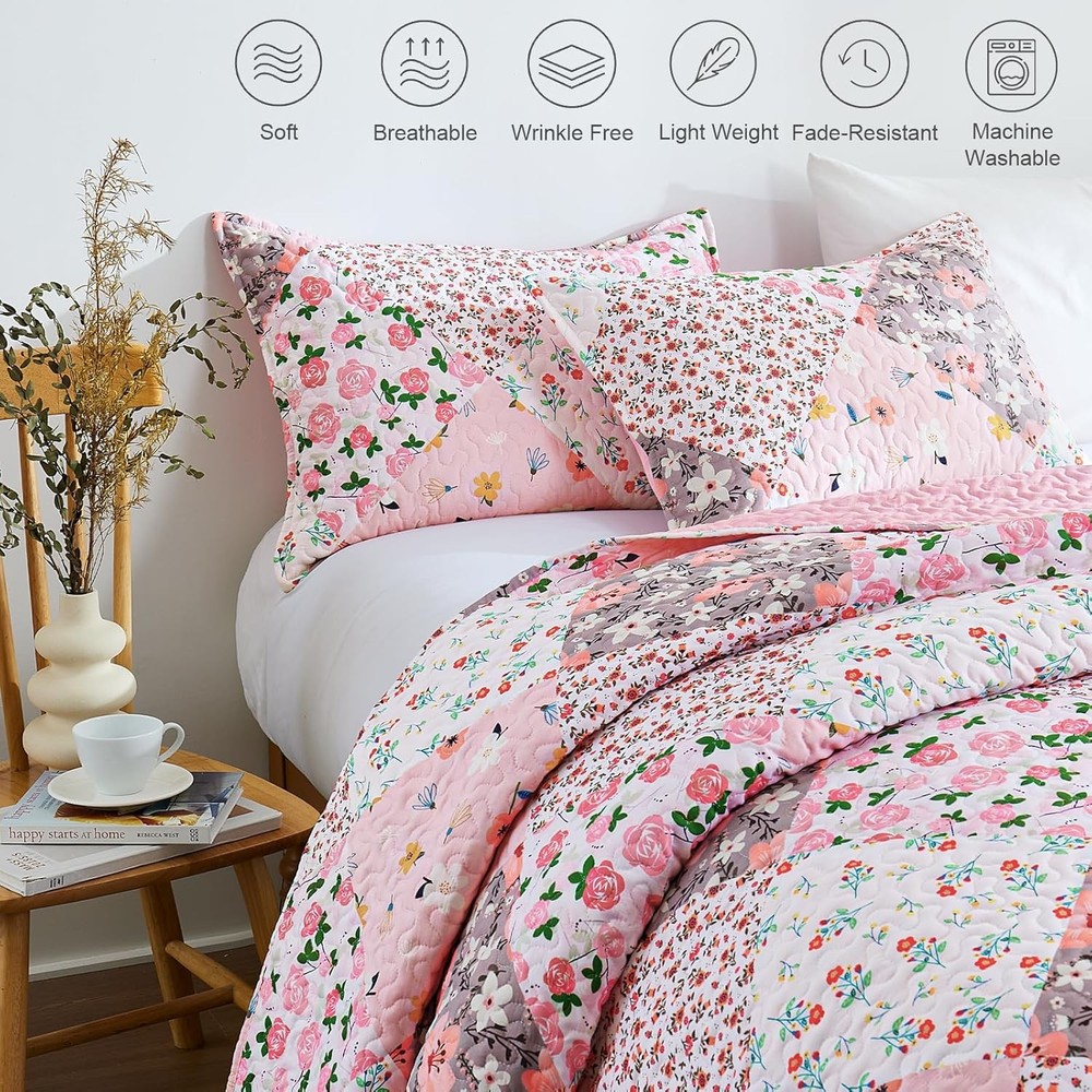 Patchwork Quilt Twin Size Extra Soft Boho Floral Bedspreads Bed Reversible