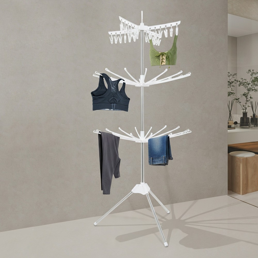 Foldable Clothes Drying Rack, 3-Tier Laundry Drying Rack, Rotating Clothing Rack