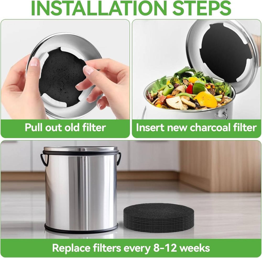 10PCS Compost Bin Charcoal Filters 6.7" Round Activated Carbon Replacements