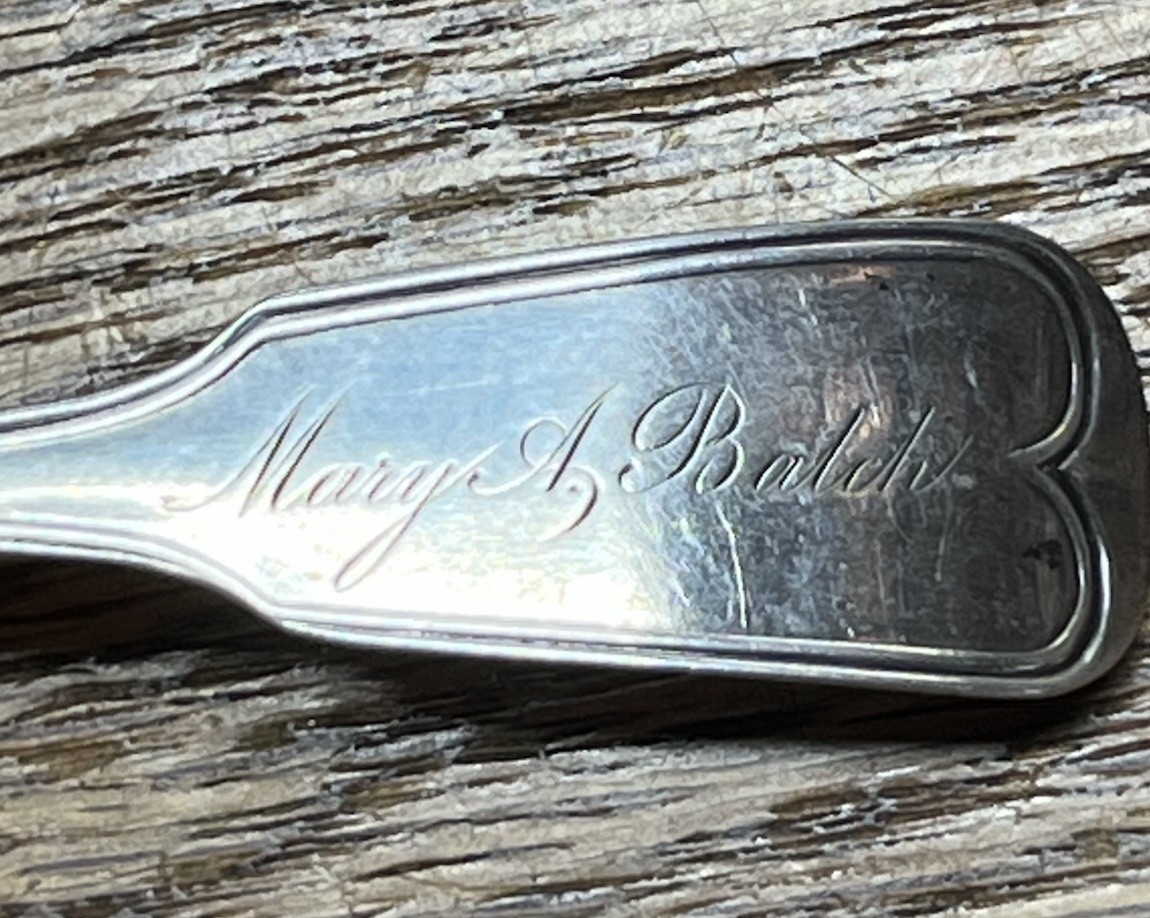 American Coin Silver Fiddle Thread Mustard Ladle Ball Tompkins Black NYC Mono