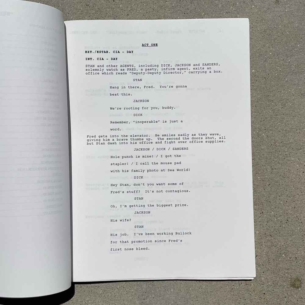 American Dad SEASON ONE 2004 Production Used Table Draft Script Seth MacFarlane