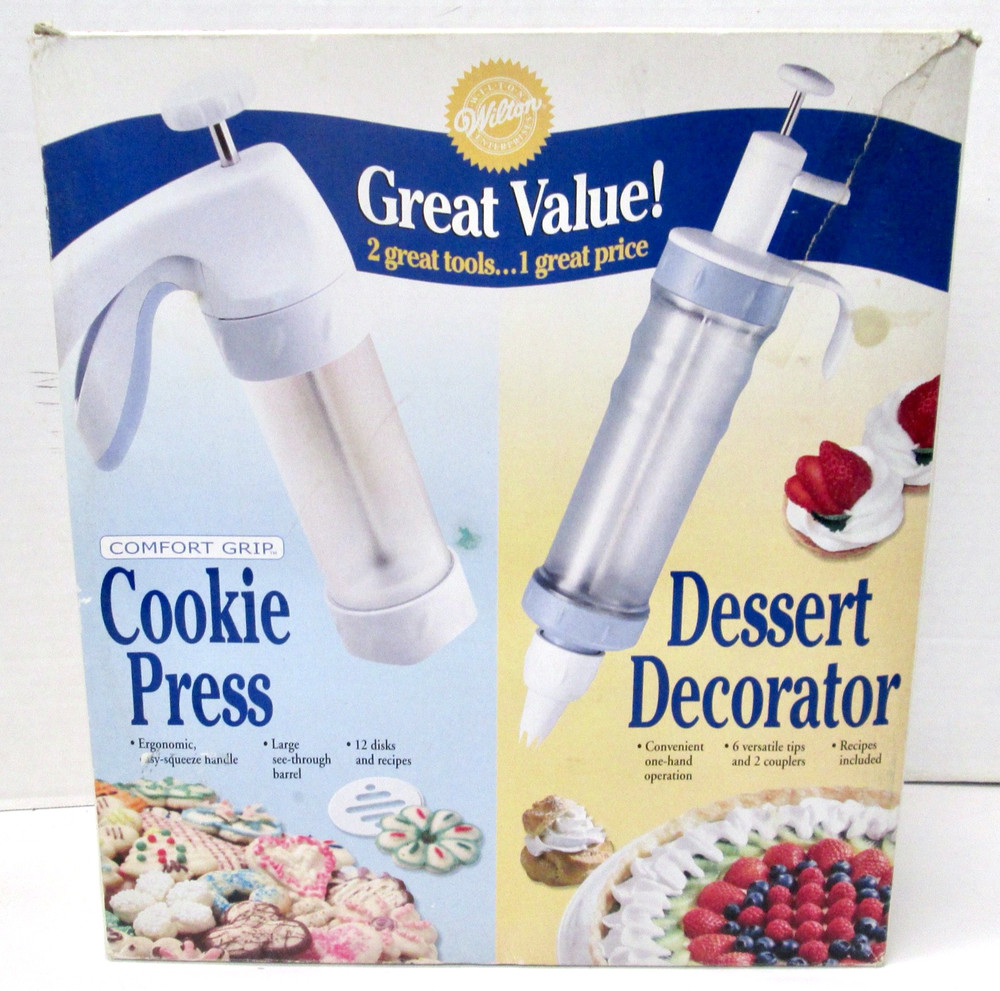 Wilton Soft Grip Cookie Press  with 12 Discs & Dessert Decorator