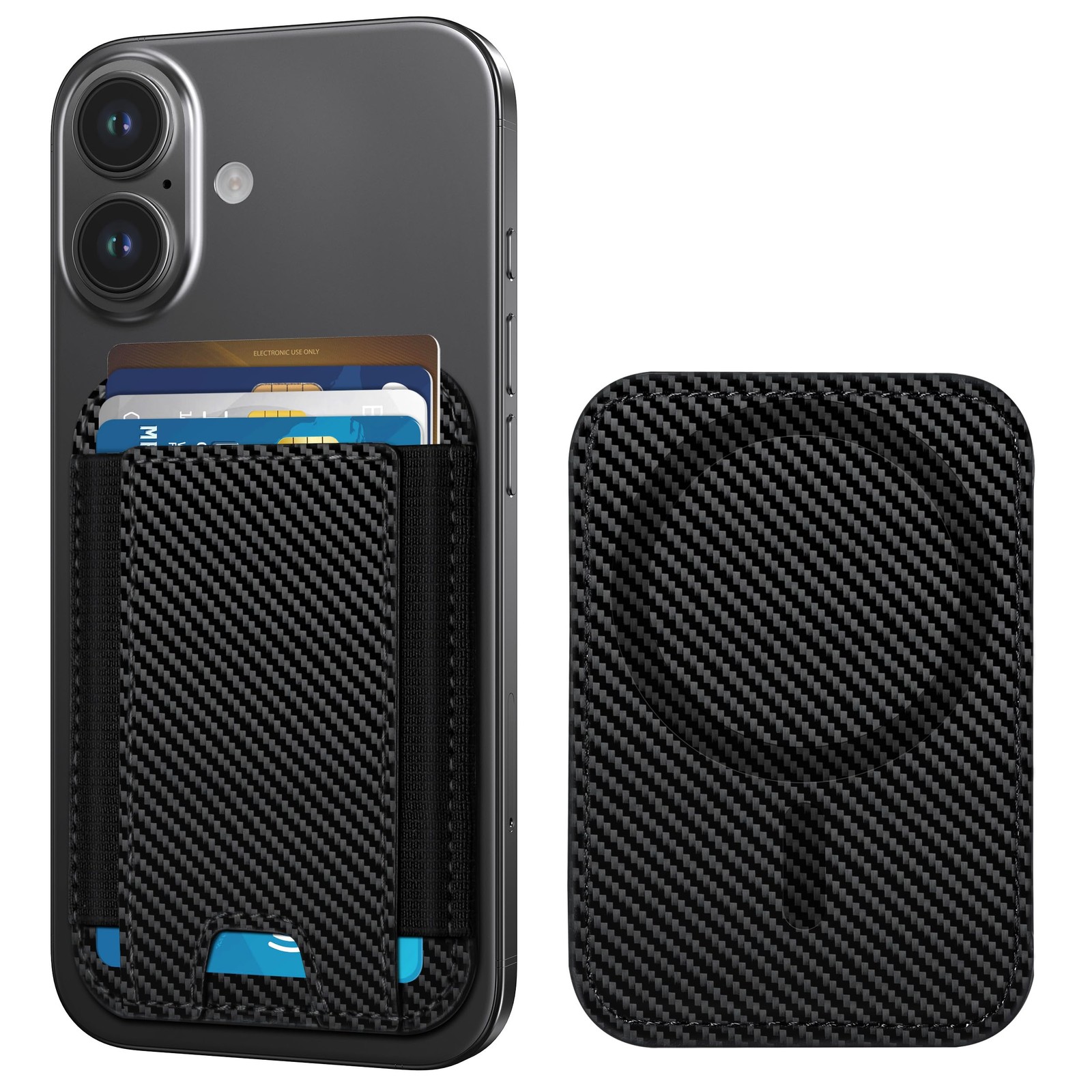 HiWe for MagSafe Wallet, Strongest Magnetic Carbon Fiber Wallet - Black Band