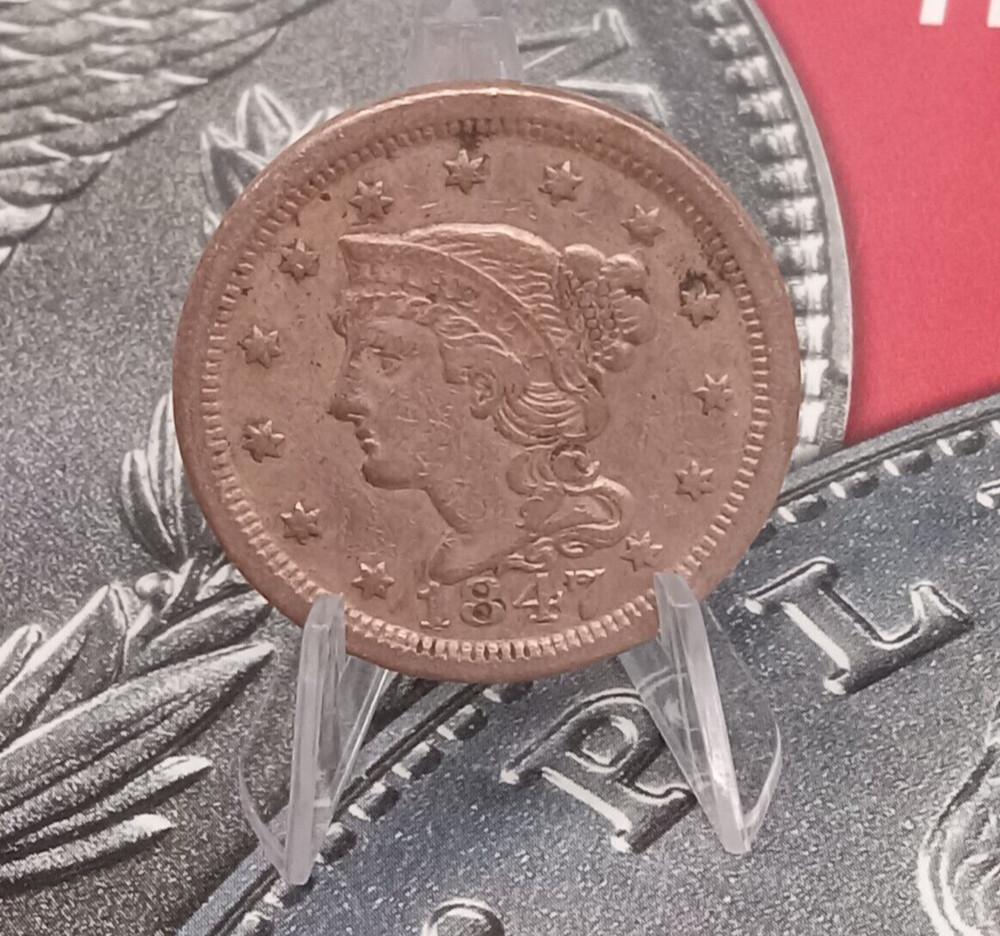 1847 Braided Hair Large Cent F Fine Copper Penny TP-5766