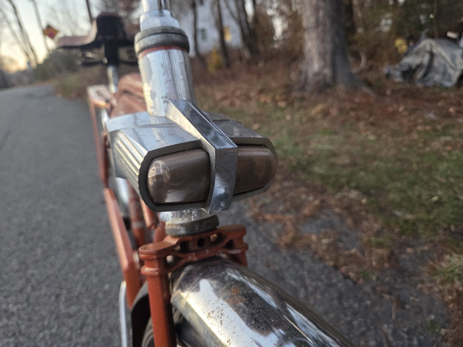 Vintage 1960s Orange Columbia Rambler Tanker Tank Bike Headlights