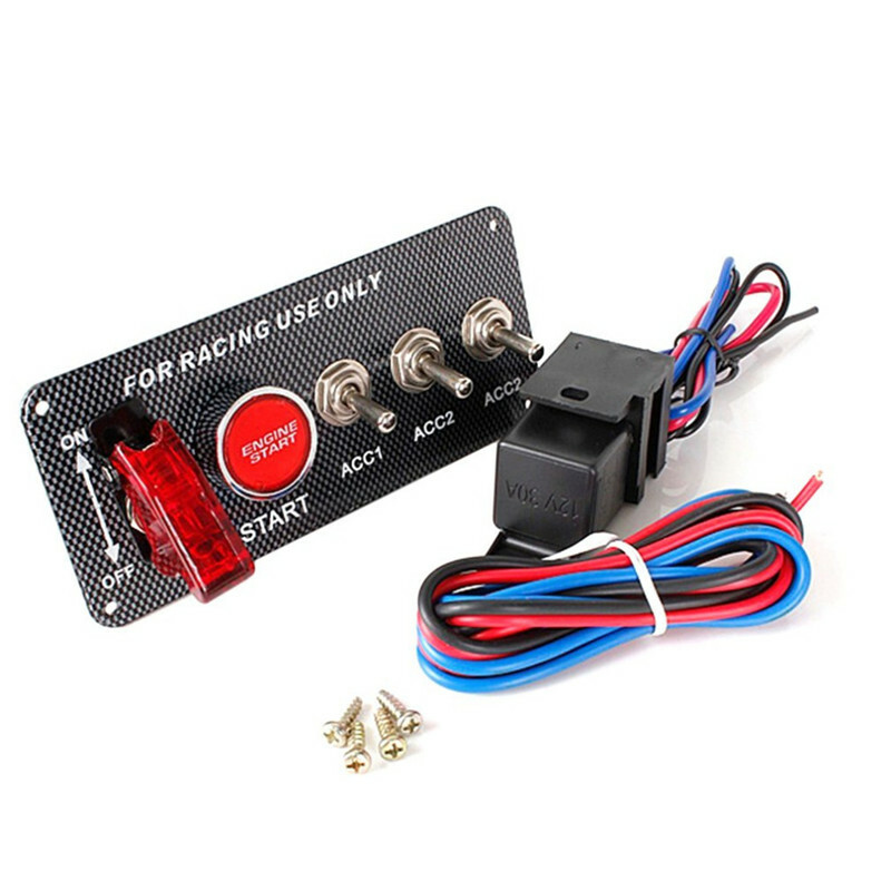 Car Carbon Fiber Panel Start Buttons Power Toggle Ignition Engine 5in1 Button