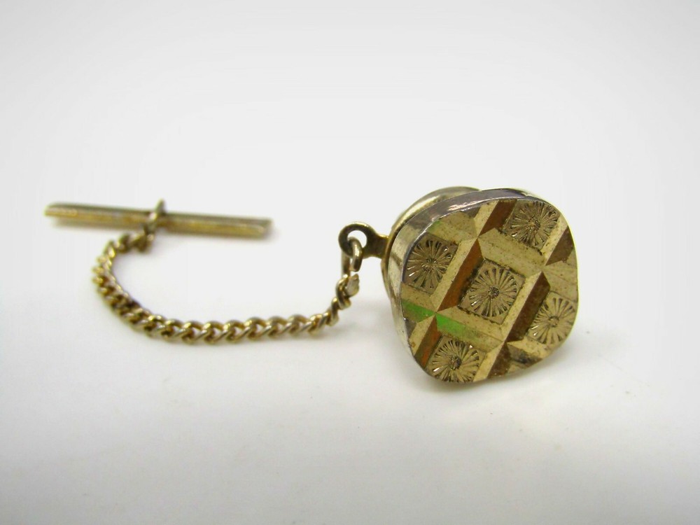 Fancy Waffle Design Tie Pin Tack Gold Tone