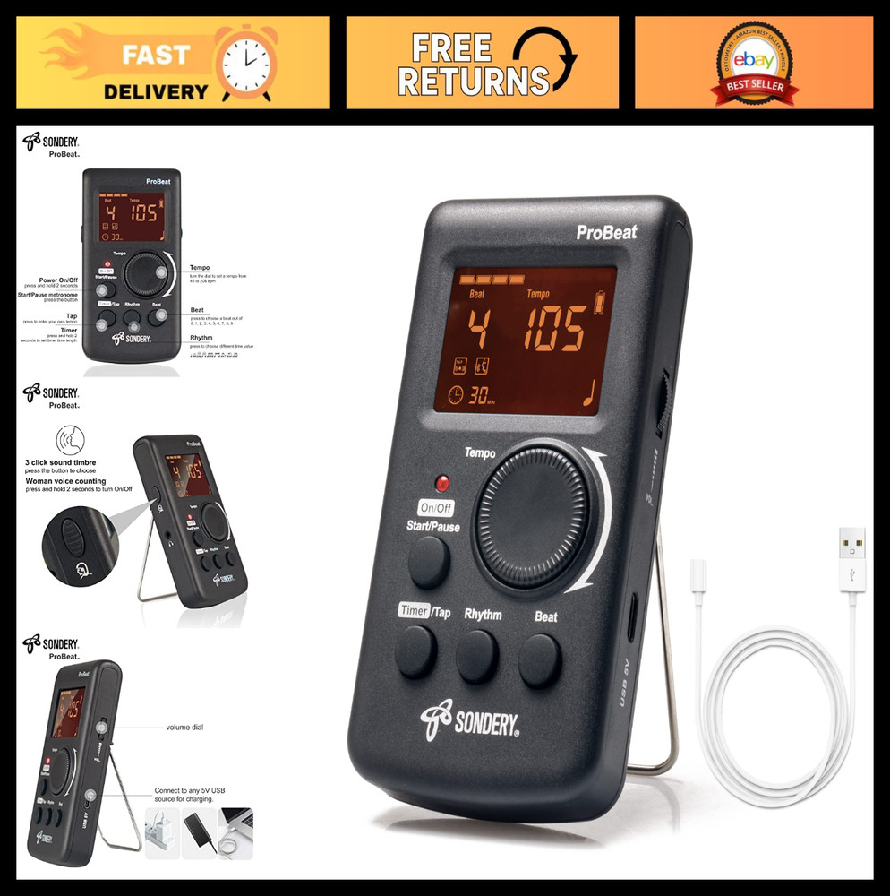 Digital Metronome Rechargeable with Timer Function for Piano, Guitar, Drum & Mor