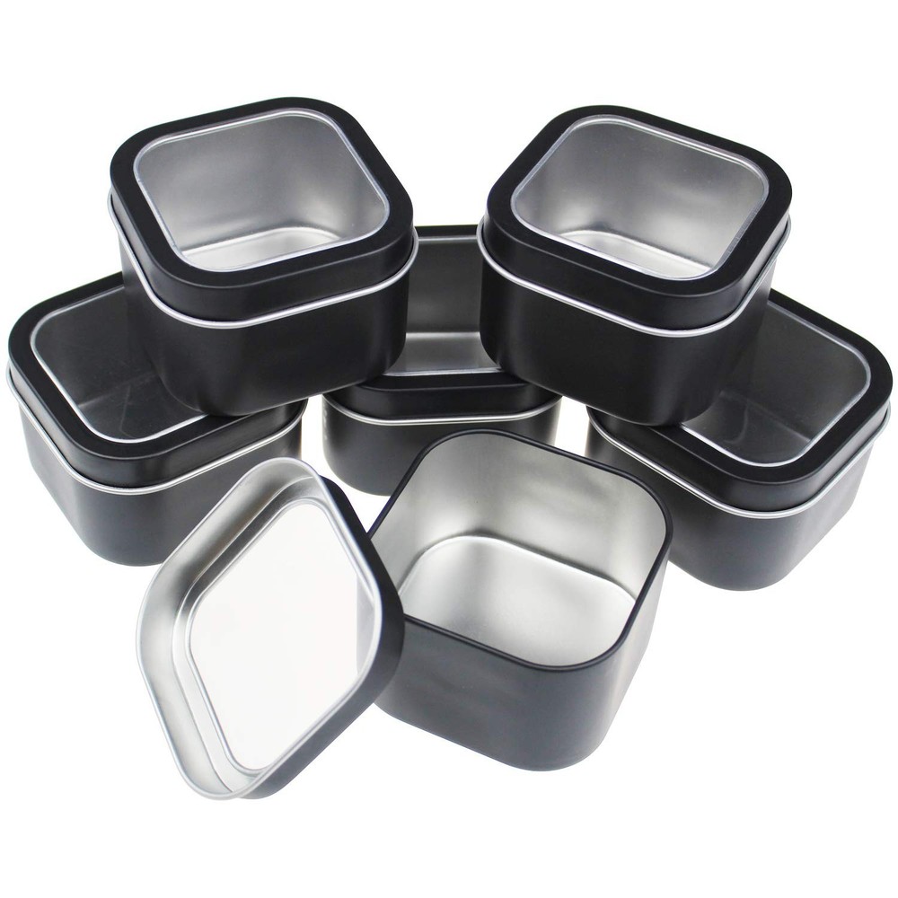 18 Pack Empty Square Black Metal Tins Clear Window Candle Making Container
