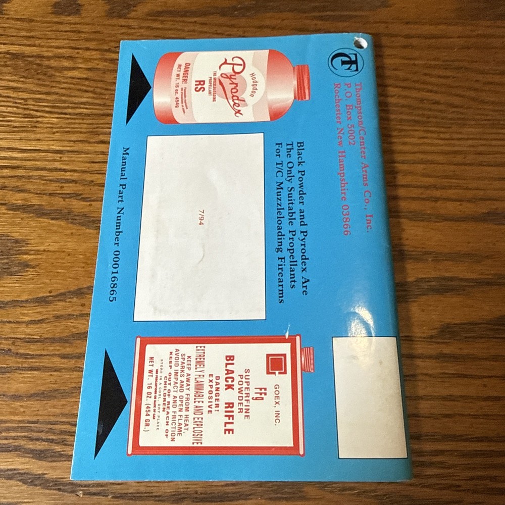 THOMPSON CENTER T/C THUNDER HAWK Muzzleloader RIFLE Gun Owners manual ORIGINAL