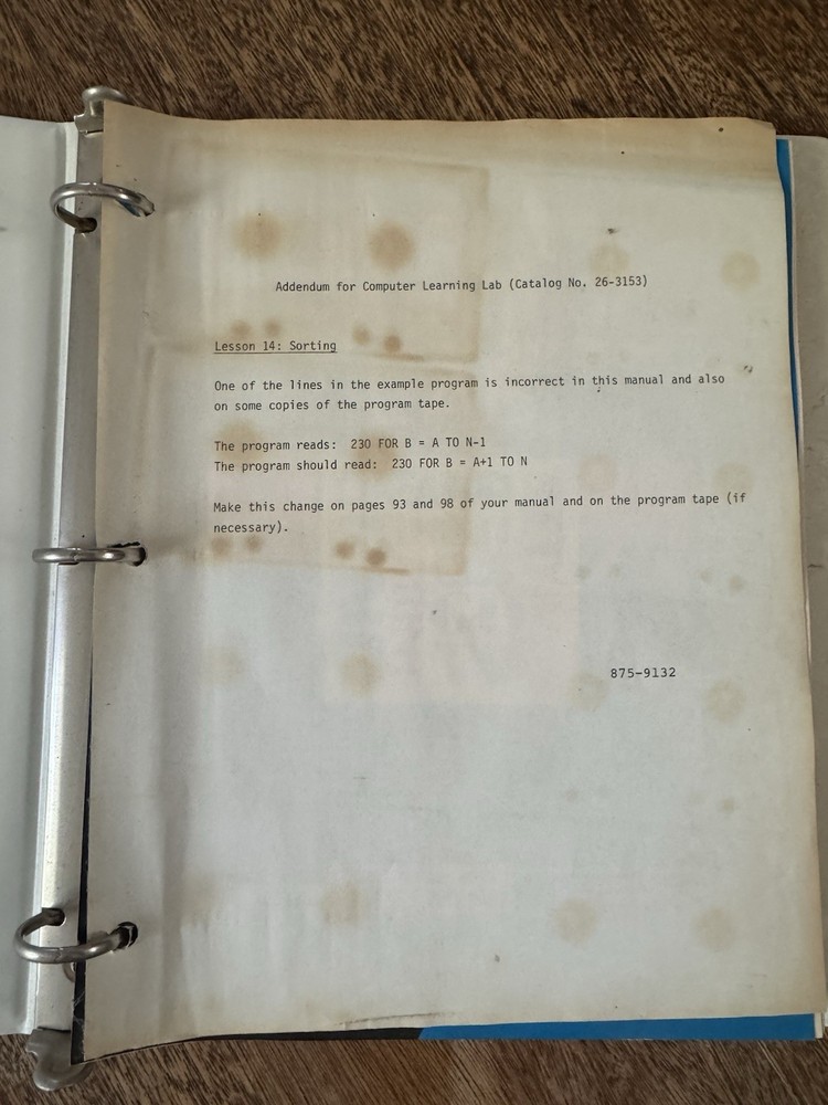 Vtg Radio Shack TRS-80 Color Computer LEARNING LAB Software WORKBOOK Cassette