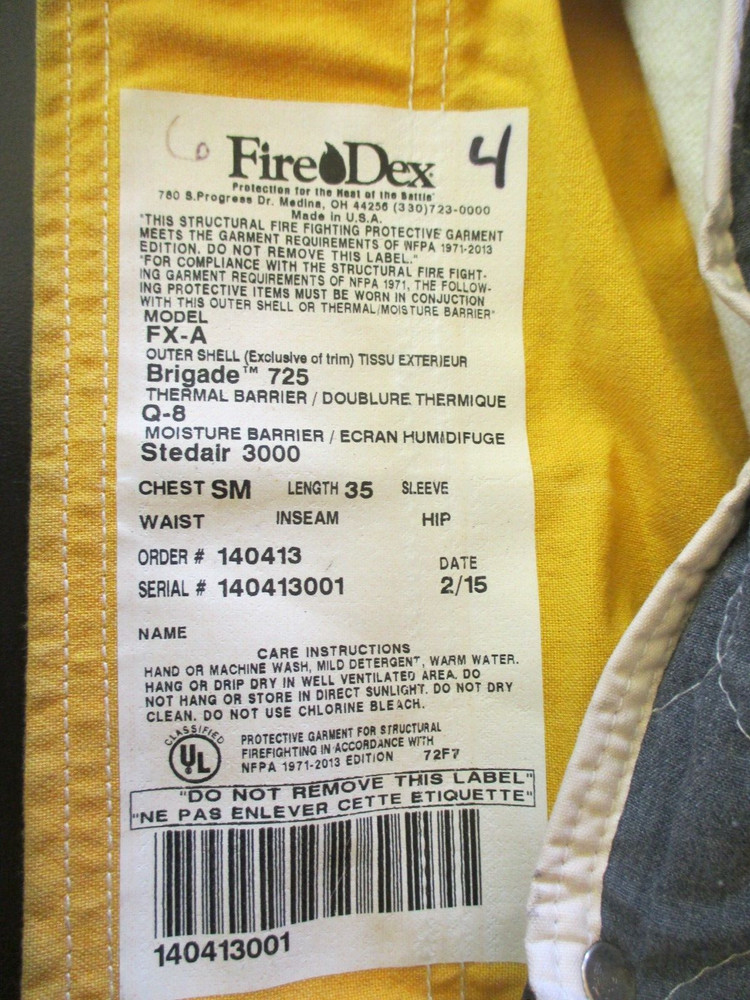 FIRE-DEX Firefighter Jacket Excellent Condition (Chest:SM Length:35) Model:FX-A