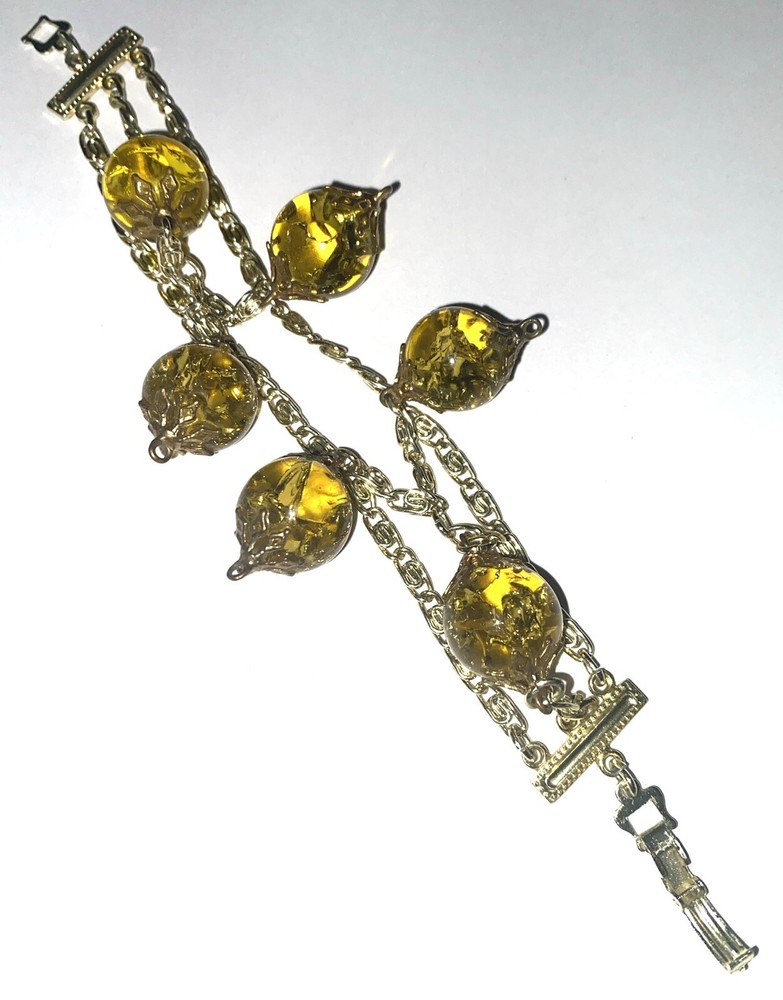 Unique Signed Germany Crackle Glass Bead Dangle Bracelet