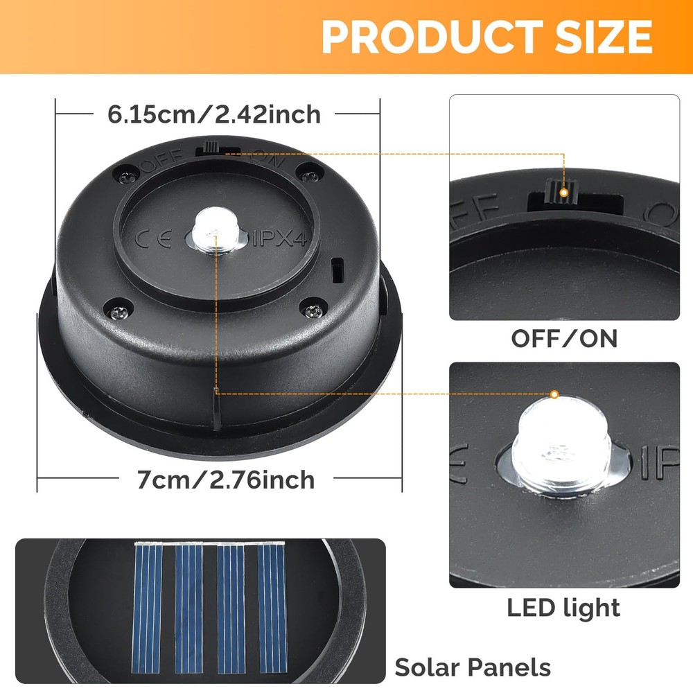ELUTENG Solar Light Replacement Top 4 Pack (Top Size 2.76 2.76inch, Black