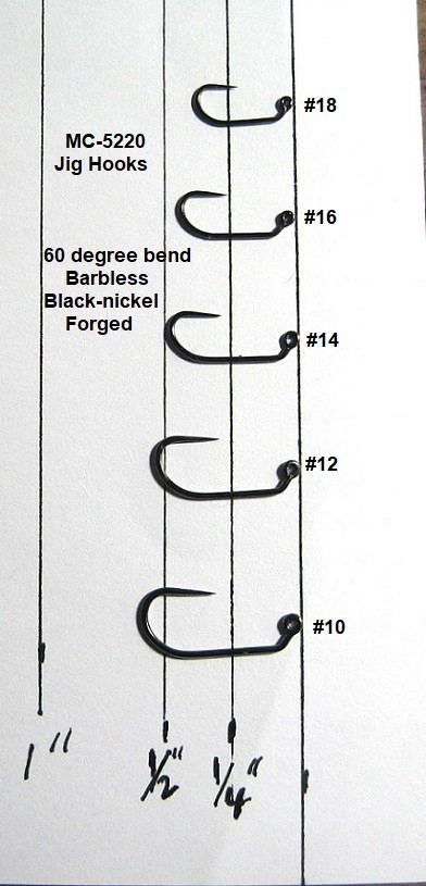 100 Barbless Black-Nickel JIG Hooks-MC-5220..5 Sizes Available Fly-Tying Hooks
