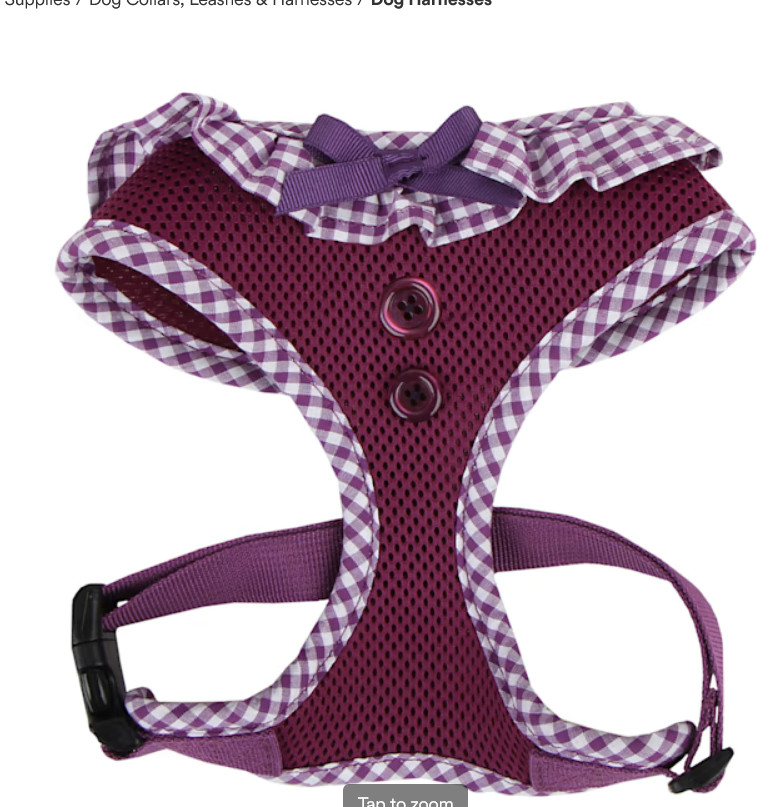 Puppia Dog Harness Purple Gingham M No Choke Over Head Breathable Mesh Medium