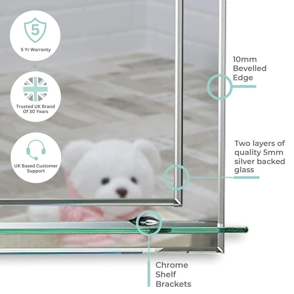 Mood Rectangular Bathroom Mirror with Shelf, (17 x 24 inch) Wall Mounted & Do...