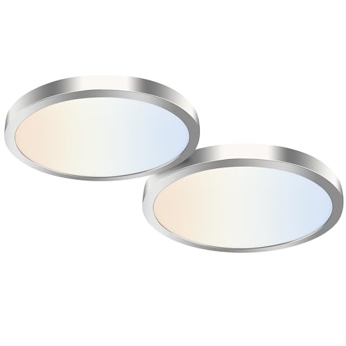 2 Pack 12 Inch Selectable CCT LED Round Flat Panel Light, 12 inch Brush Nickel