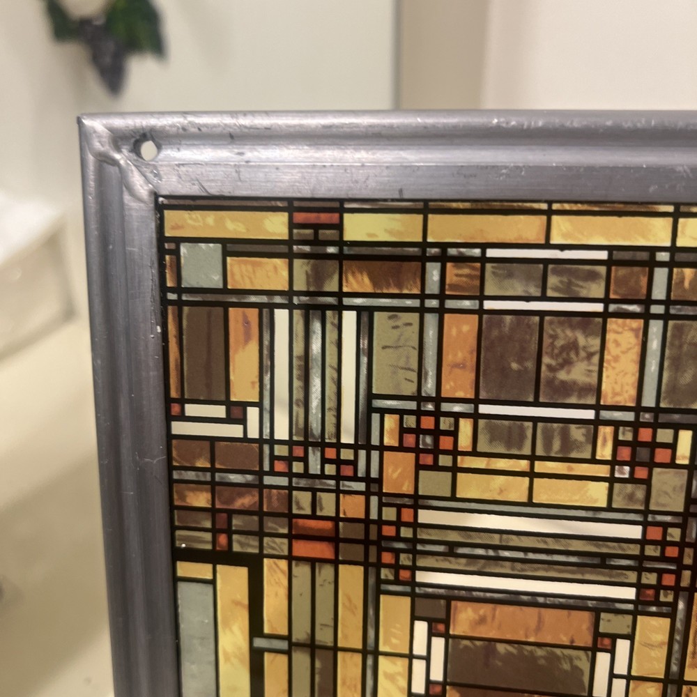 Frank Lloyd Wright Oak Park Skylight Stained Glass Panel Steel Frame Decor