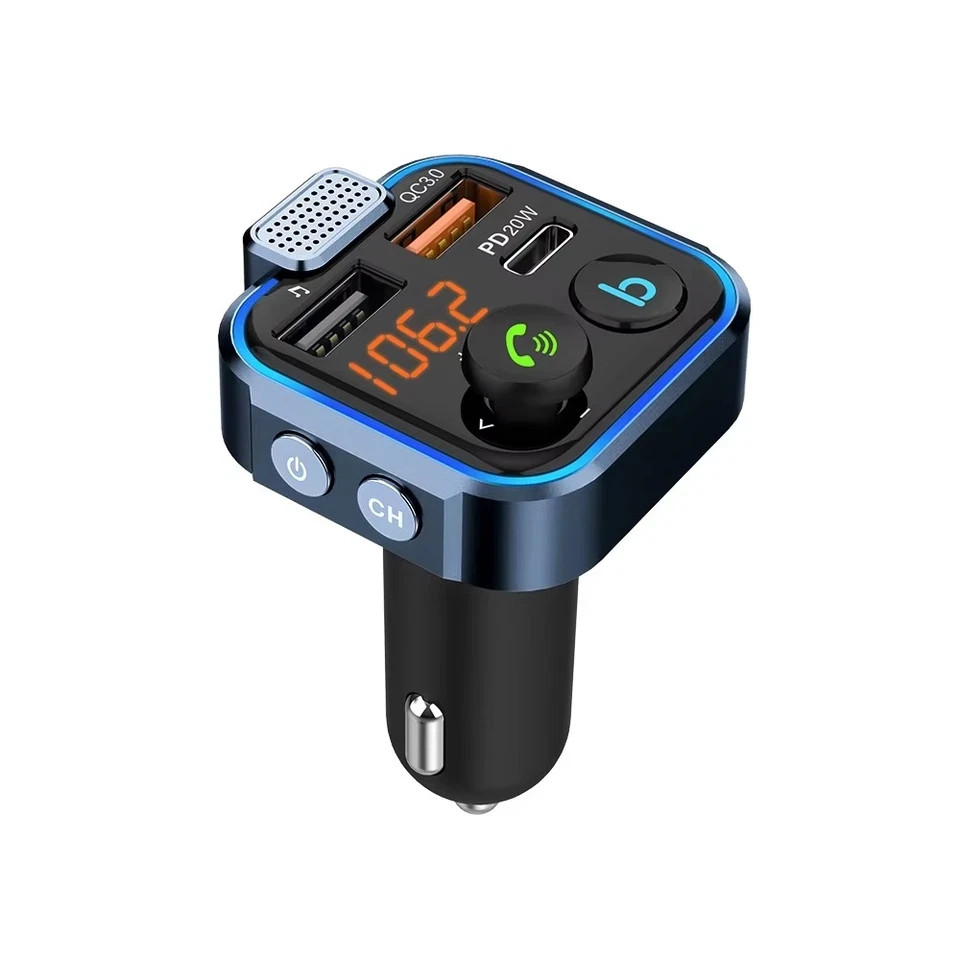 Bluetooth 5.0 Car Wireless FM Transmitter Adapter 2 USB PD Charger AUX