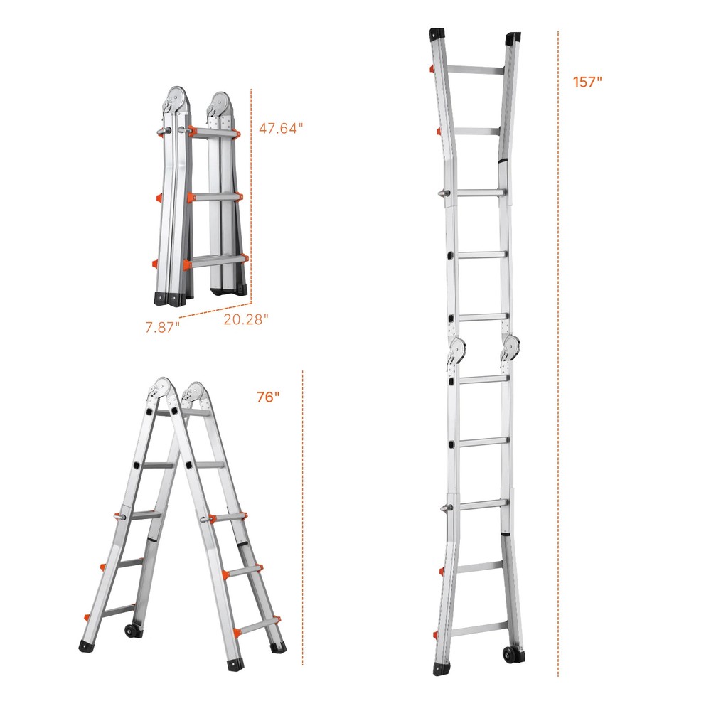 Ladder A Frame Compact Alum Extension Ladder Multi-Function Portable Collapsible