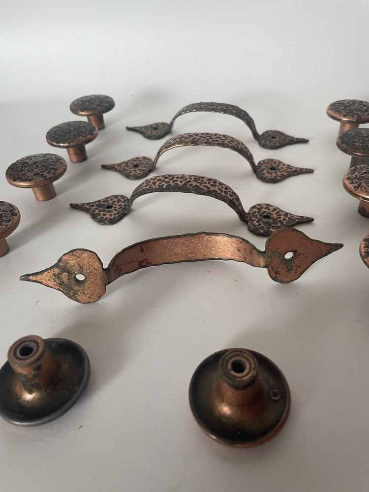 Vintage Hammered Rustic Copper Drawer Handles Pulls Knobs 14 Pieces
