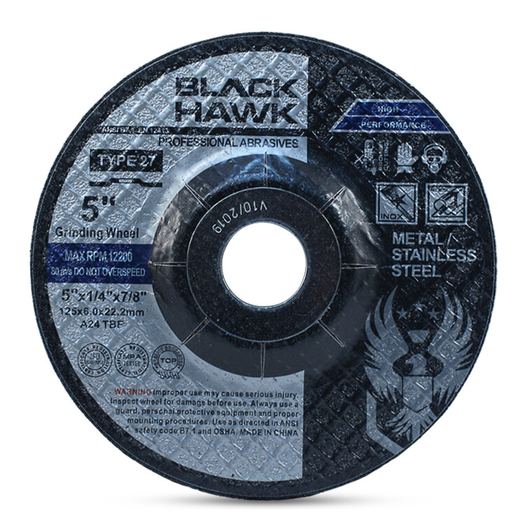 100 Pack - 5" x 1/4" x 7/8" Black Hawk Grinding Wheels T27 Discs for Metal