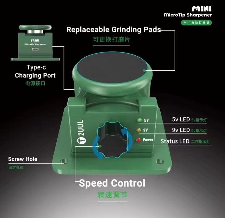 2UUL DA79 Mini MicroTip Sharpener Electric Grinder Tweezers Metal Tip Polish