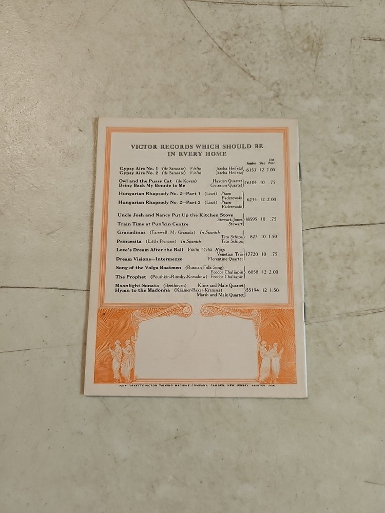 Original Victor Phonograph Record Catalog - October, 1924