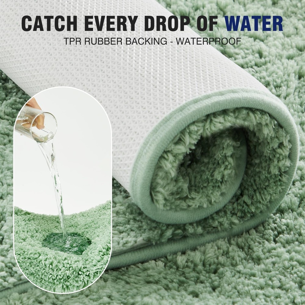 TECHMILLY Super Soft Shaggy Bathroom Rugs, 1'5" x 2' (Rectangular), Sage