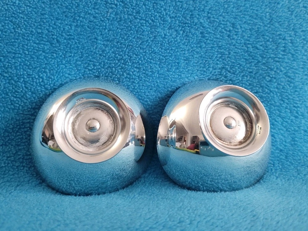 2 Vintage MEKA MADE IN DENMARK Blue Enamel Silver Plated Candleholders