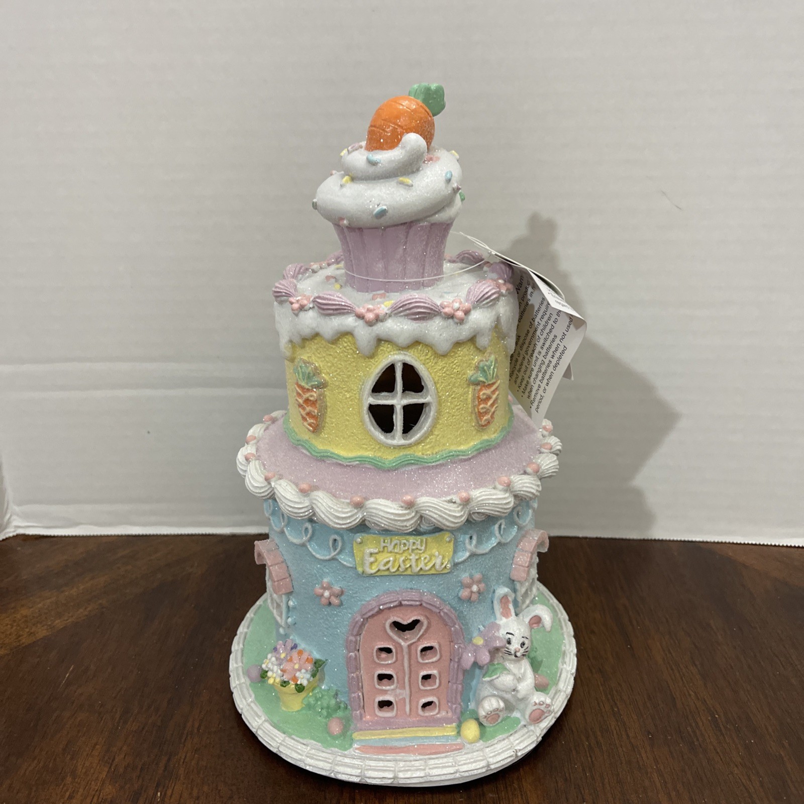 Easter Cake Cupcake Gingerbread House Bunny Carrot LIGHT UP Tabletop Decor 10.5"