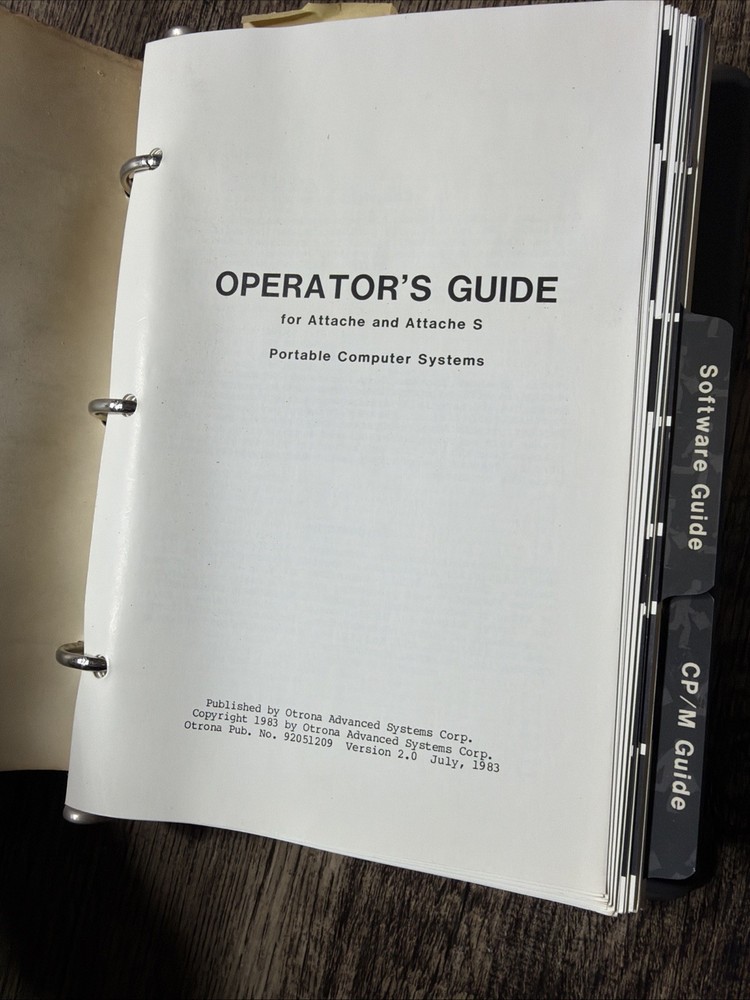 VINTAGE OTRONA ATTACHE PORTABLE COMPUTER User’s Guide And Service Guide