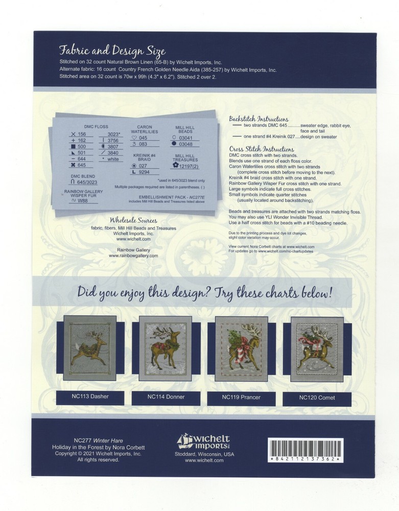 Cross Stitch Chart / Pattern ~ Nora Corbett Winter Hare #NC277