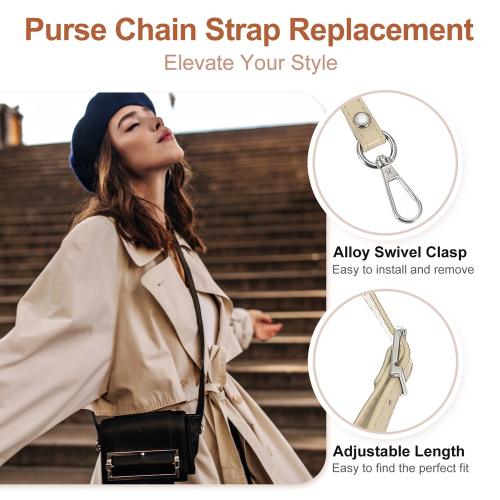 47" Adjustable PU Leather Purse Strap with Silver Hardware Cream