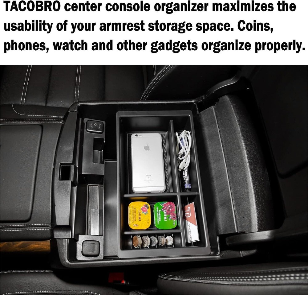 TACOBRO Center Console Organizer Insert Tray Armrest Storage ABS Plastic, Black