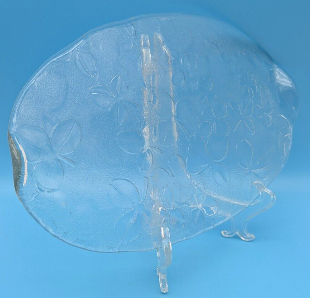 Embossed Clover Oval Glass Tray Platter Handles
