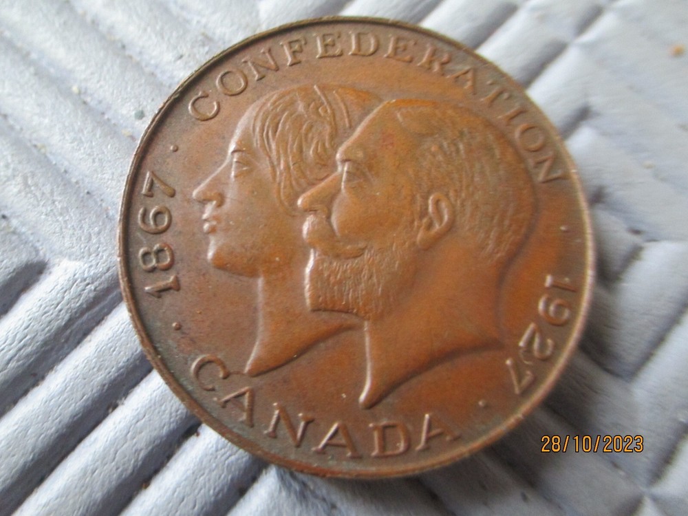 CANADA COMMEMORATIVE MEDALLION 60 YEARS CONFEDERATION 1927 VF