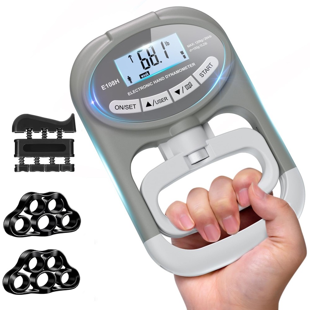 Grip Strength Tester Trainer - Hand Dynamometer Gray