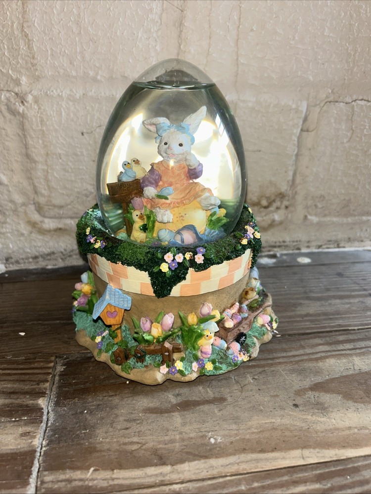 Vintage Easter Snow Globe, Egg Shaped, Plays Music, Easter Bunny