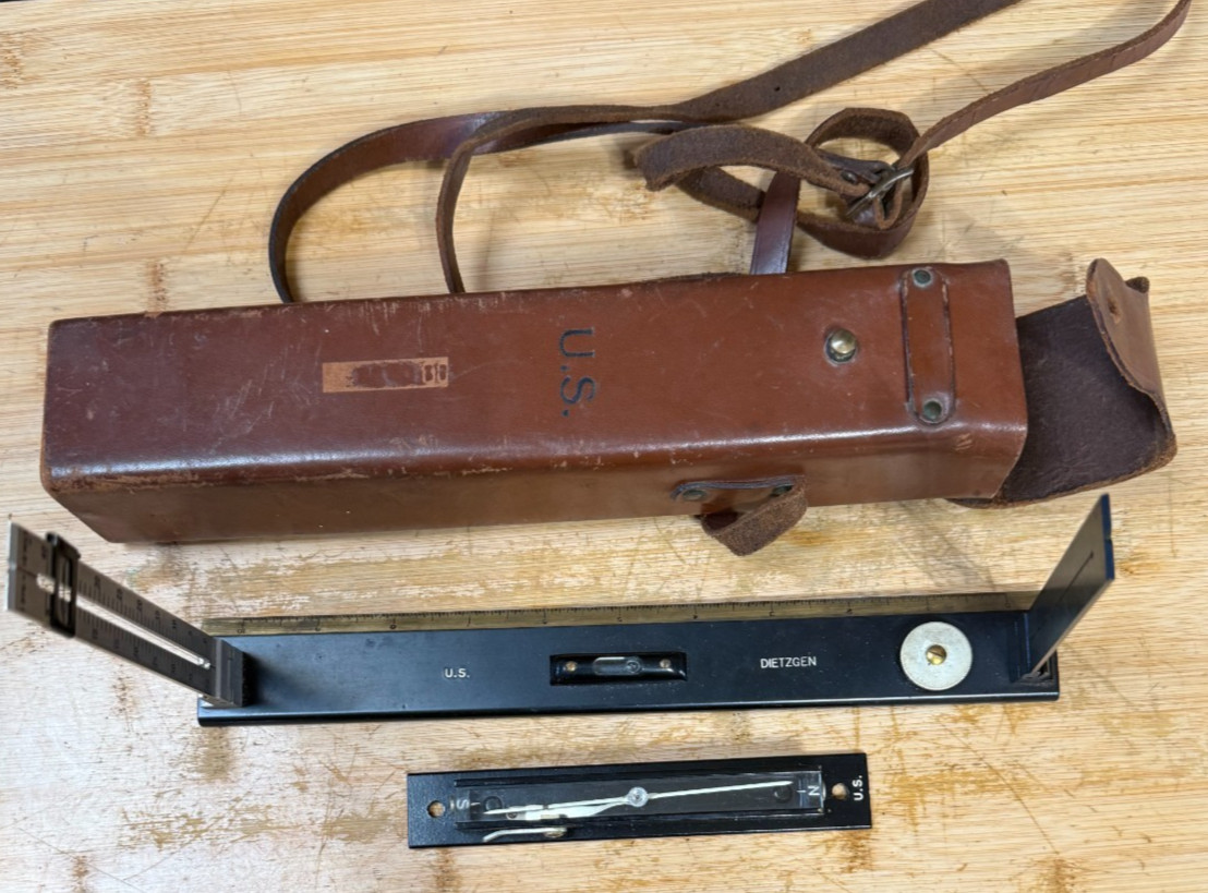 Vintage DIETZGEN US GEOLOGICAL Survey Plane Table Alidade + Compass Leather Case